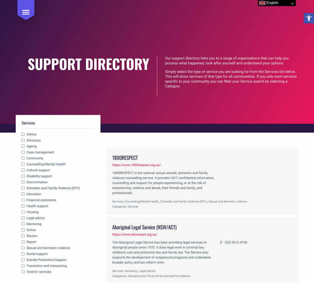 Support Directory screenshot